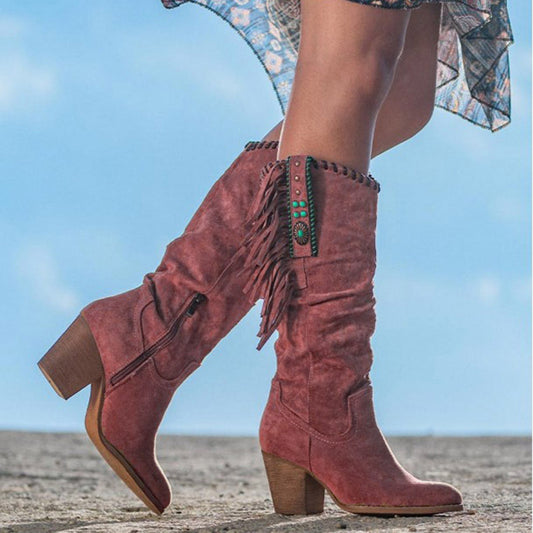 Esmeralda - Bota western de ante con flecos