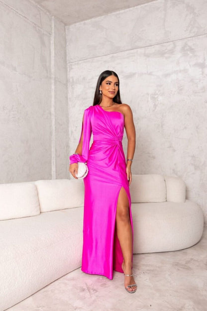 Isabella – Vestido largo asimétrico con manga globo