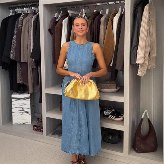 Angelica- Vestido midi vaquero sin mangas