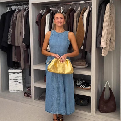 Angelica- Vestido midi vaquero sin mangas
