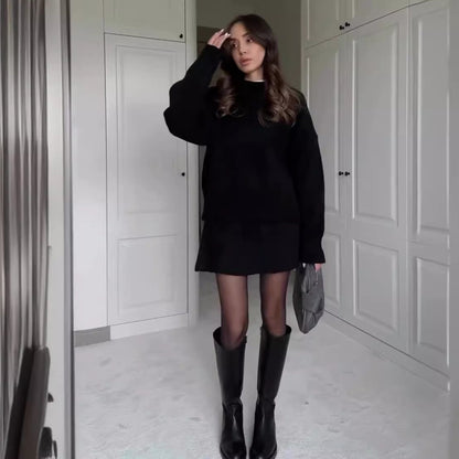 Camila - Conjunto de suéter oversize con falda corta mujer