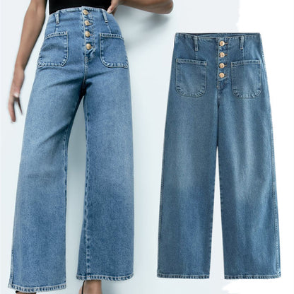 Ariana | European Style High-waisted Baggy Wide-leg Capri Jeans