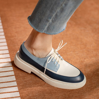 Veralyn | Mocasines blancos de cuero genuino con plataforma y cordones