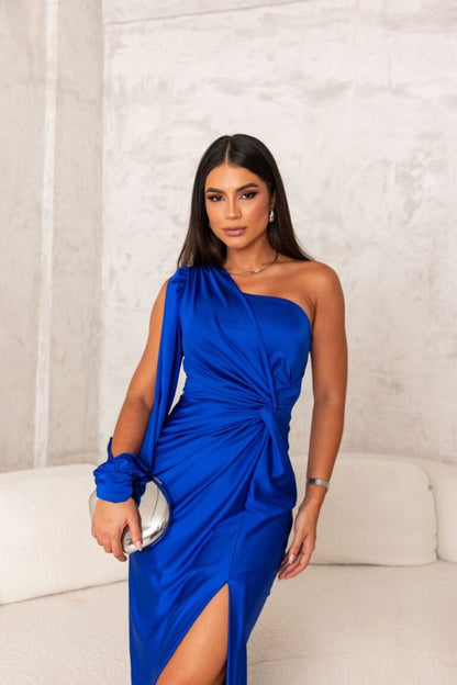 Isabella – Vestido largo asimétrico con manga globo