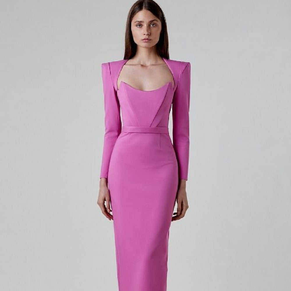Celeste - Vestido midi estructurado de manga larga