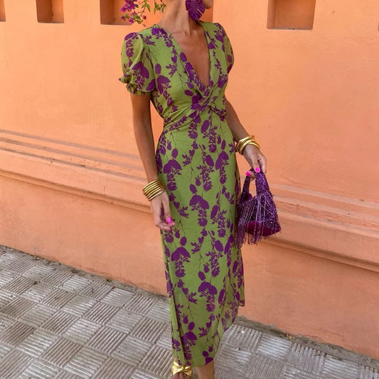 Nathalia - Vestido floral de manga corta