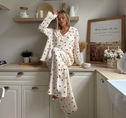 Amelie - Conjunto de pijama con estampado de corazones