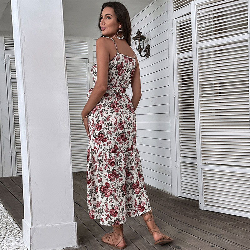 Magdalena | Vestido de mujer de tirantes, midi y con estampado floral