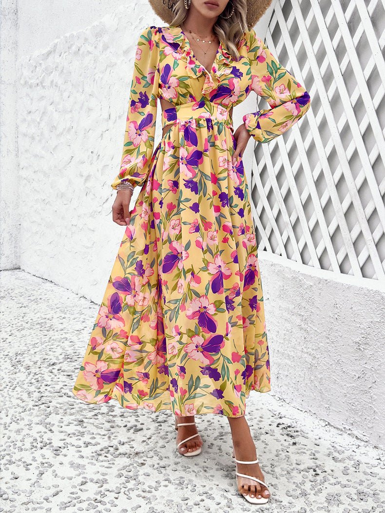 Mireya | Vestido casual de mujer con estampado floral, escote en V y cintura ajustada