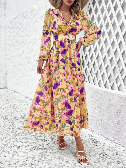 Mireya | Vestido casual de mujer con estampado floral, escote en V y cintura ajustada