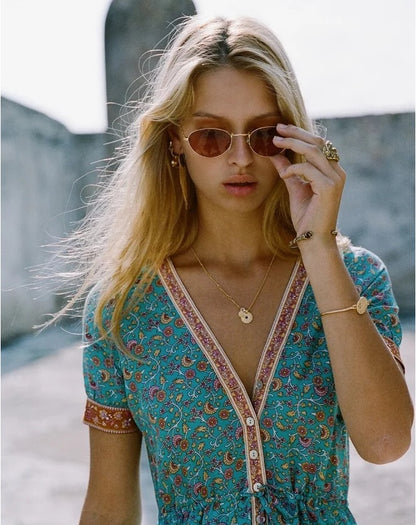 Leanne - Vestido boho midi abotonado