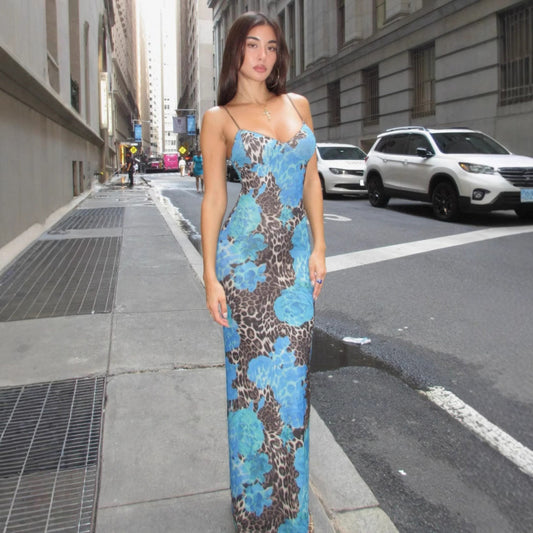 Irenea - Vestido floral con estampado de leopardo