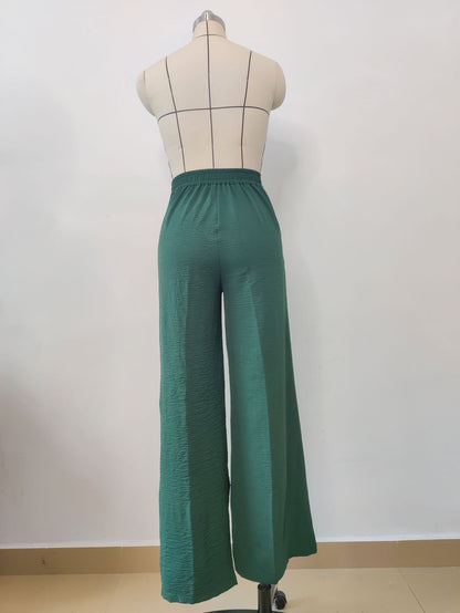 Celeste | Pantalones casuales de pierna ancha, holgados y plisados de color sólido