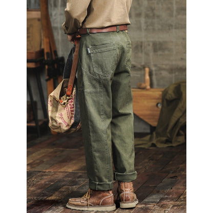 Antonio | Pantalones cargo rectos casuales para hombre en verde militar estilo retro