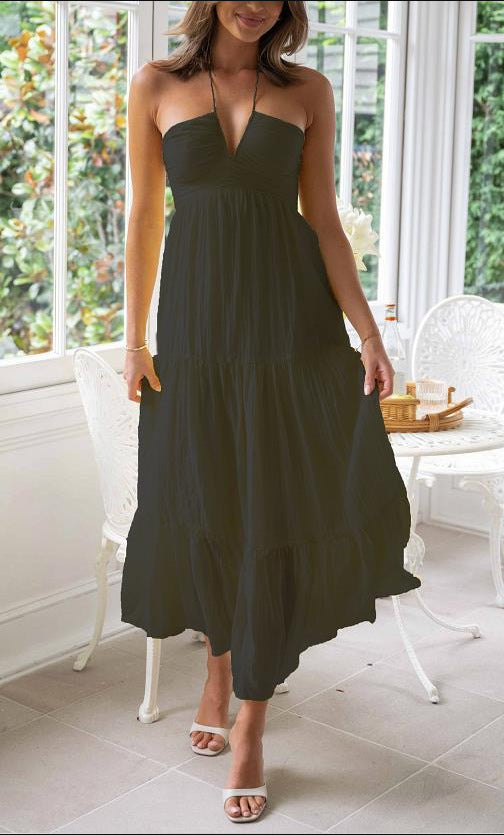 Lorei - Vestido de gasa con volantes y escote halter