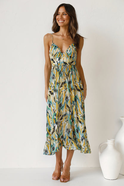 Camila - Vestido midi estampado con volante en el bajo