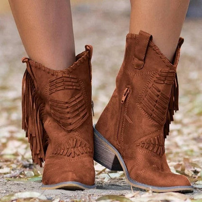 Natalia - Botines de ante con flecos estilo western