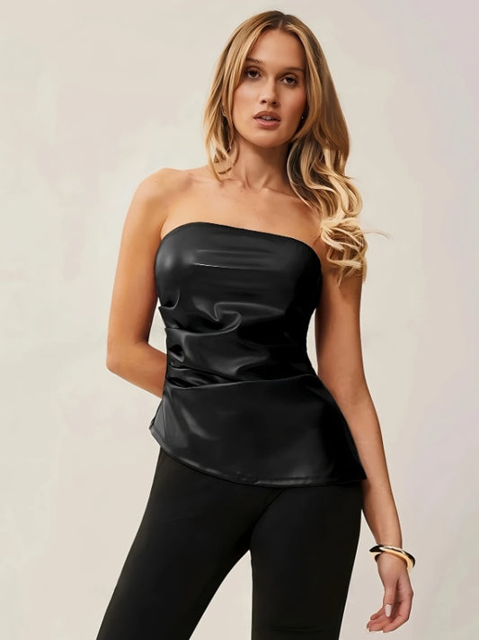 Clara - Blusa satinada sin tirantes