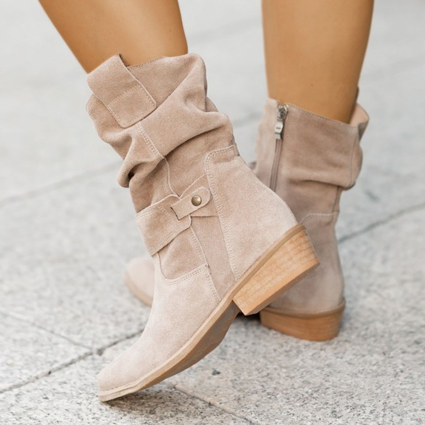 Camila - Botas de ante holgadas hasta la mitad de la pantorrilla