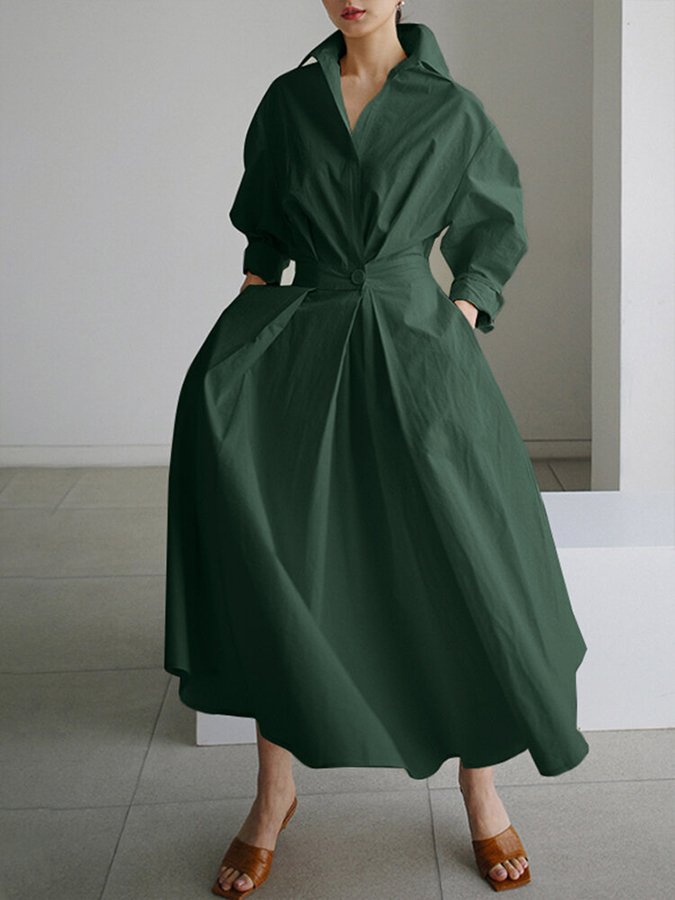 Elena - Vestido camisero largo mujer manga