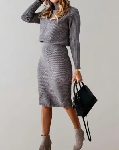 Clara – Conjunto de Falda y Pullover de Punto Canalé