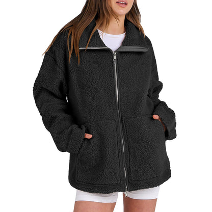 Nora – Chaqueta de mujer Lana de cordero Teddy con cremallera