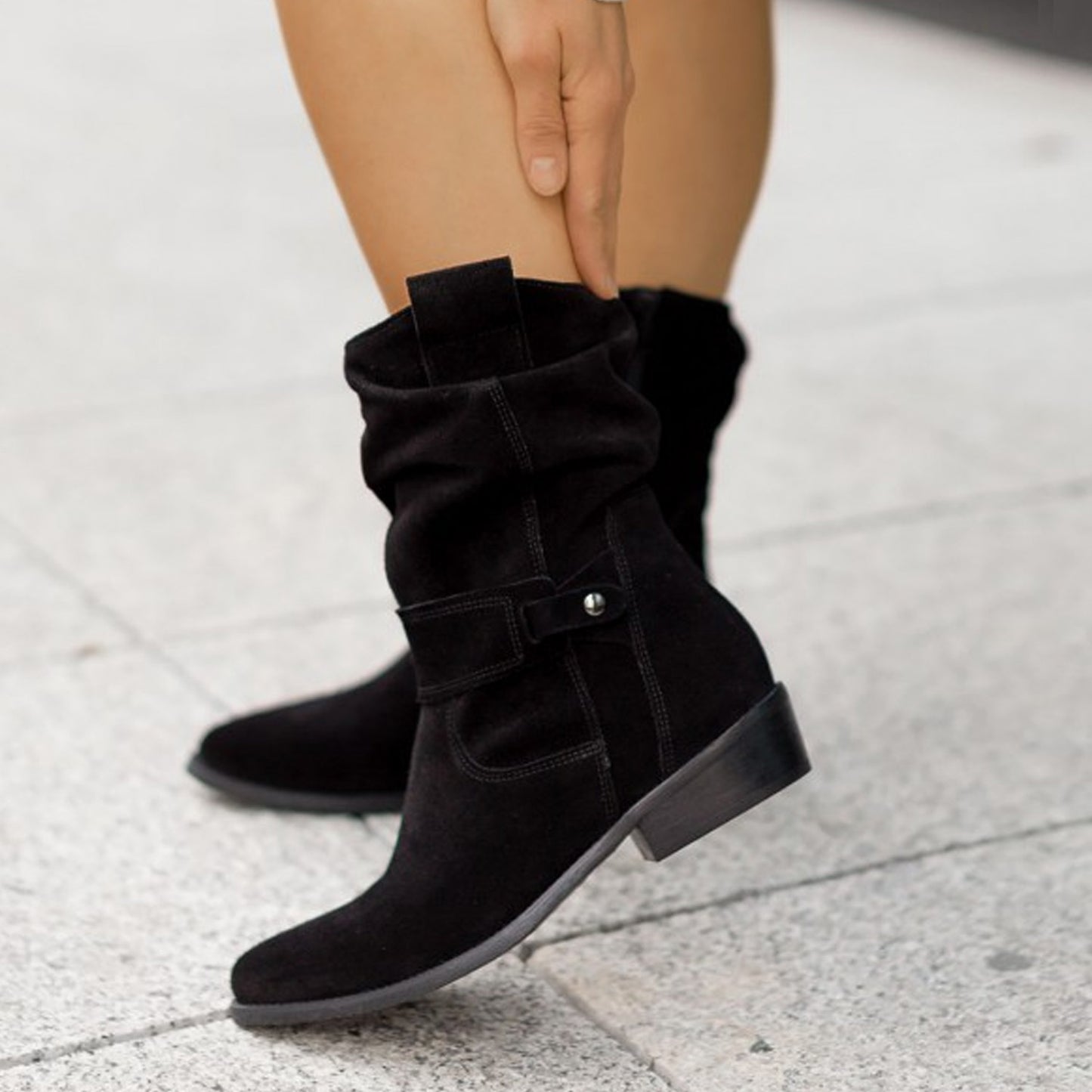 Camila - Botas de ante holgadas hasta la mitad de la pantorrilla
