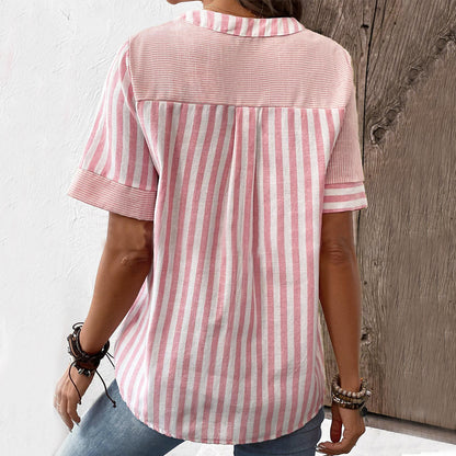 Nonita - Blusa patchwork con botones a rayas