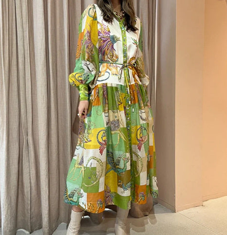 Astrid - Maxivestido con cinturón y estampado boho