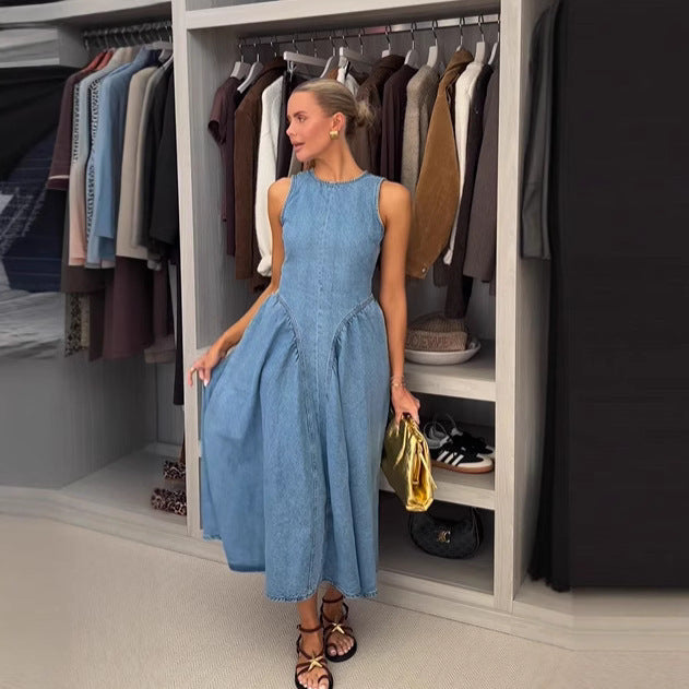 Angelica- Vestido midi vaquero sin mangas