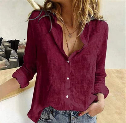 Niza - Blusa informal de lino con botones