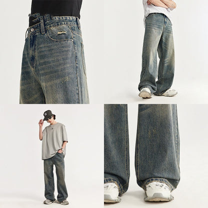 Evandyr | Jeans holgados de pierna ancha con efecto desgastado y bigotes retro