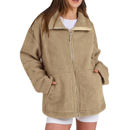 Nora – Chaqueta de mujer Lana de cordero Teddy con cremallera