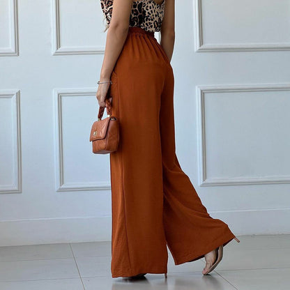Celeste | Pantalones casuales de pierna ancha, holgados y plisados de color sólido