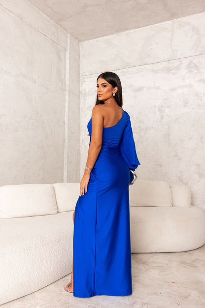 Isabella – Vestido largo asimétrico con manga globo