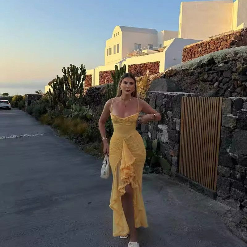 Sienna - Vestido de tirantes con volante fruncido