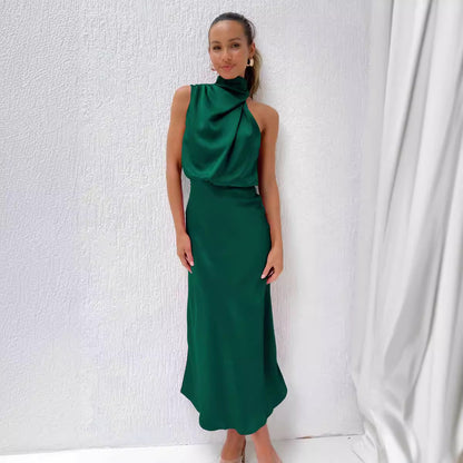 Sabrina - Vestido midi de satén con un hombro