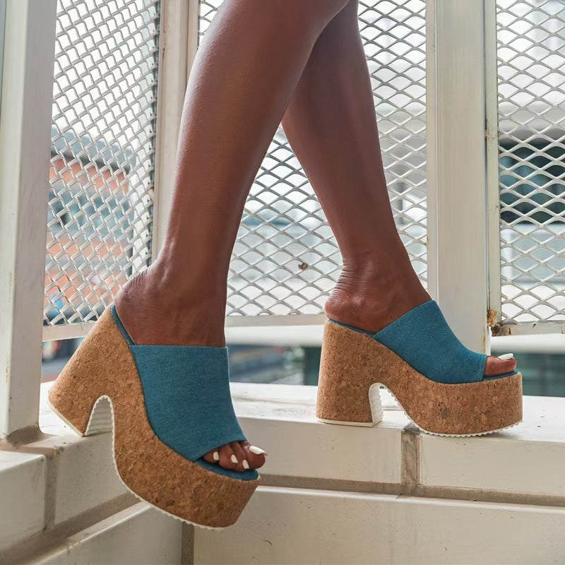 Margarita | Zapatillas de plataforma para mujer en azul claro de una sola tira