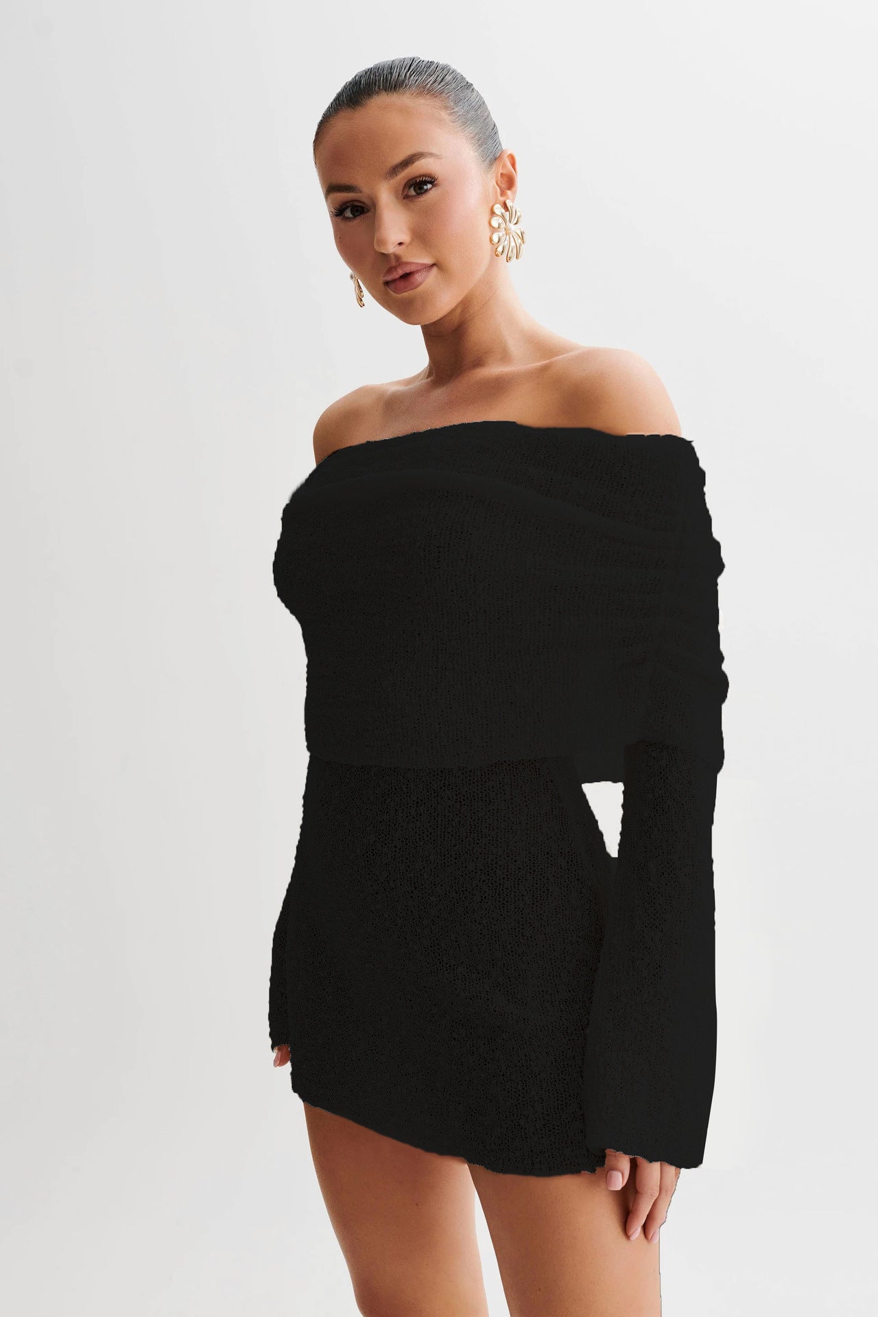 Elan | Vestido primaveral off-shoulder con mangas caladas