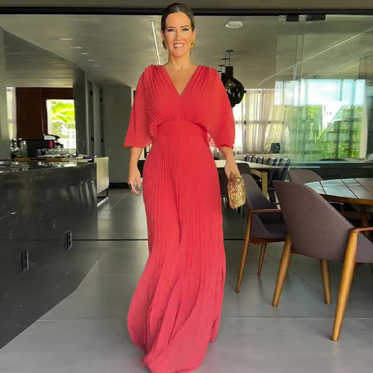Renata - Maxivestido plisado magenta