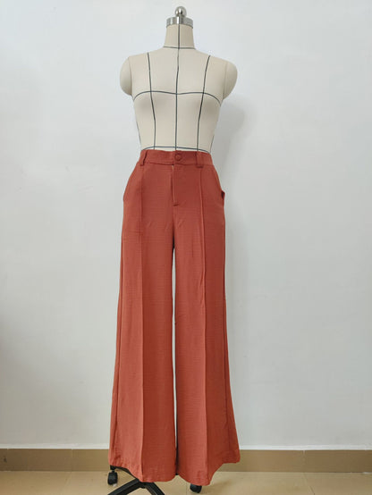 Celeste | Pantalones casuales de pierna ancha, holgados y plisados de color sólido