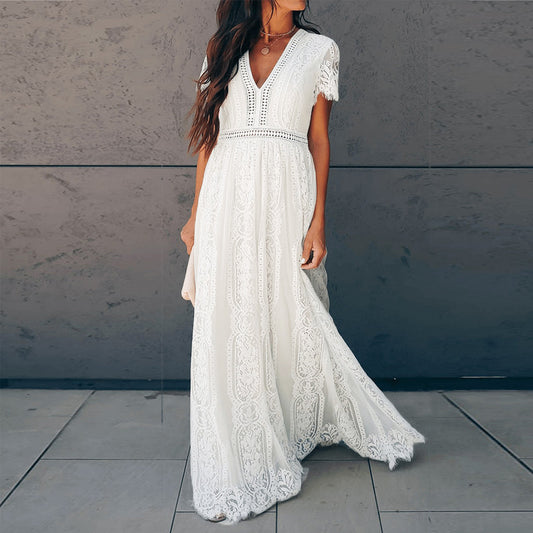 Claudine - Maxi vestido de encaje con escote en V