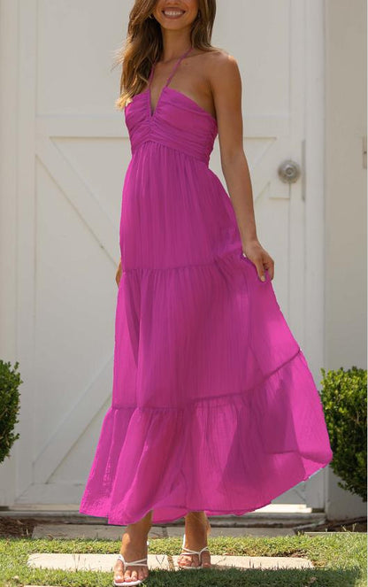 Lorei - Vestido de gasa con volantes y escote halter