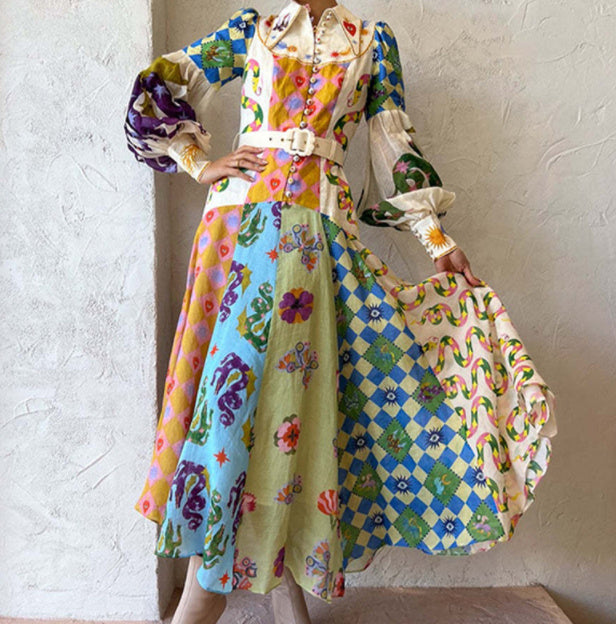 Astrid - Maxivestido con cinturón y estampado boho