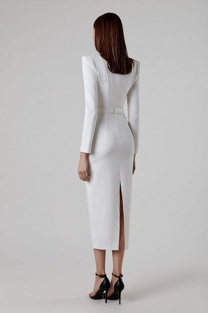 Celeste - Vestido midi estructurado de manga larga
