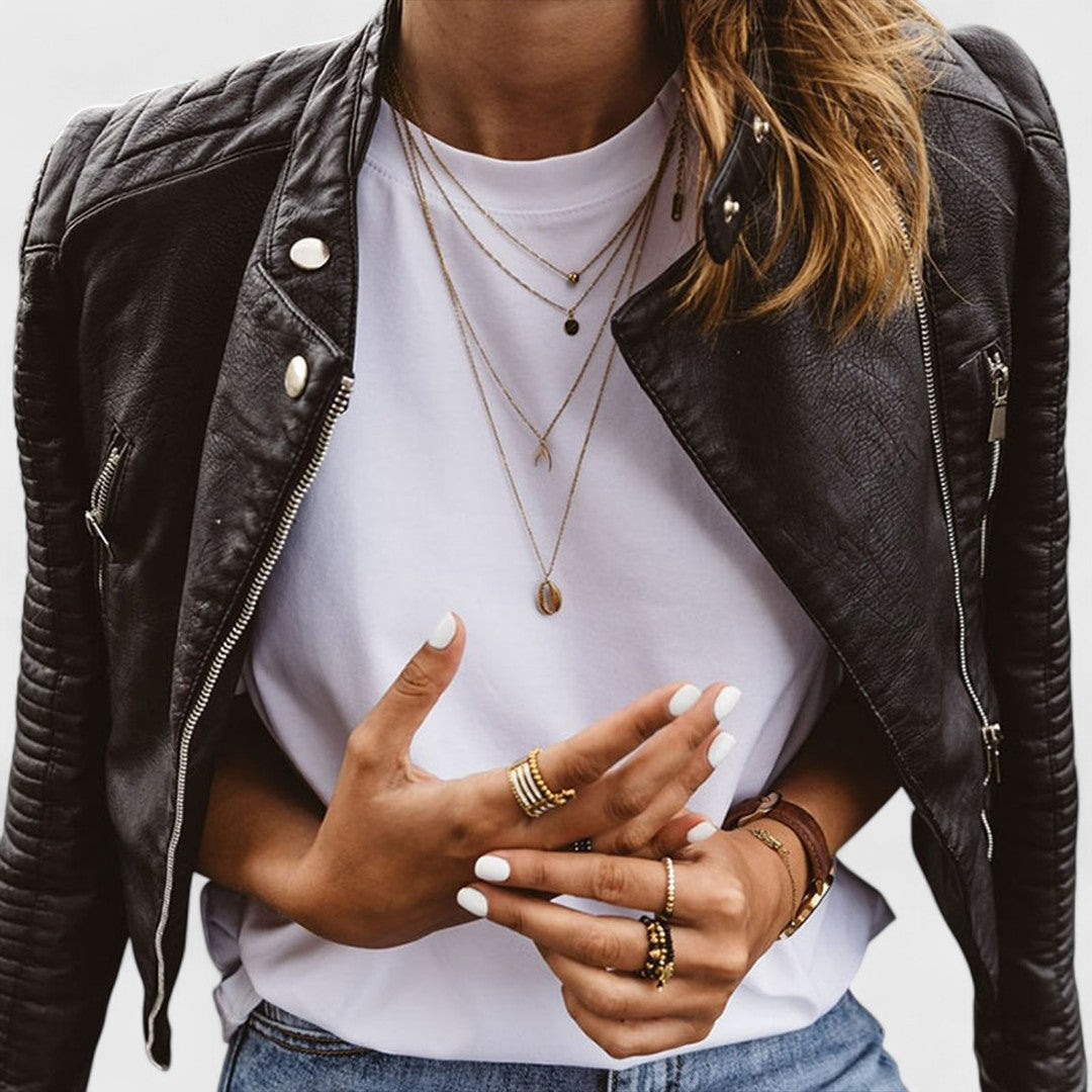 Valeria - Chaqueta de mujer de cuero sintético con cremallera