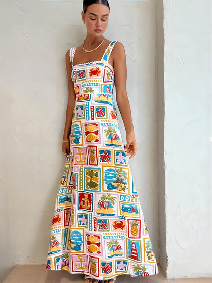 Gabriela - Vestido largo estampado de tirantes