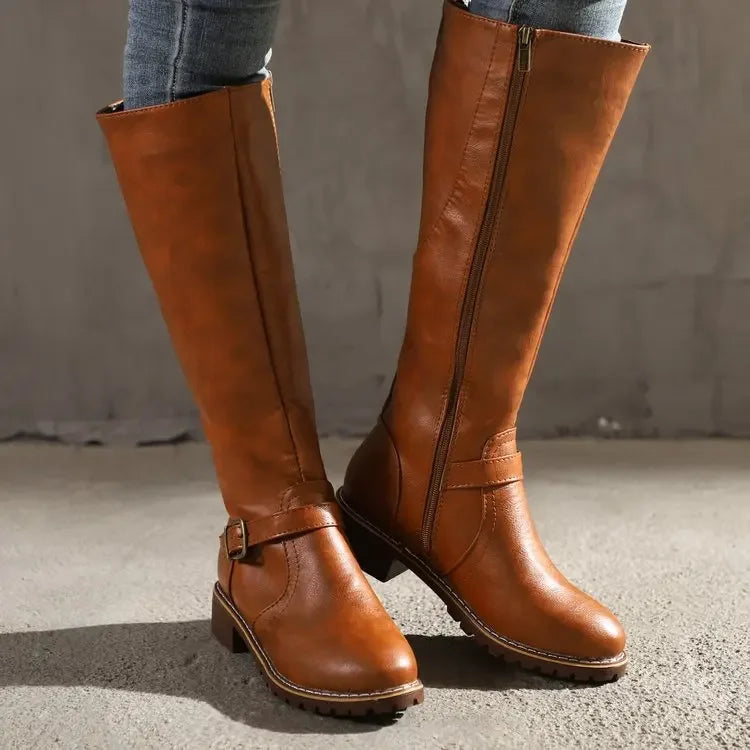 Abril | Botas de cuero elegantes y robustas para mujer en invierno