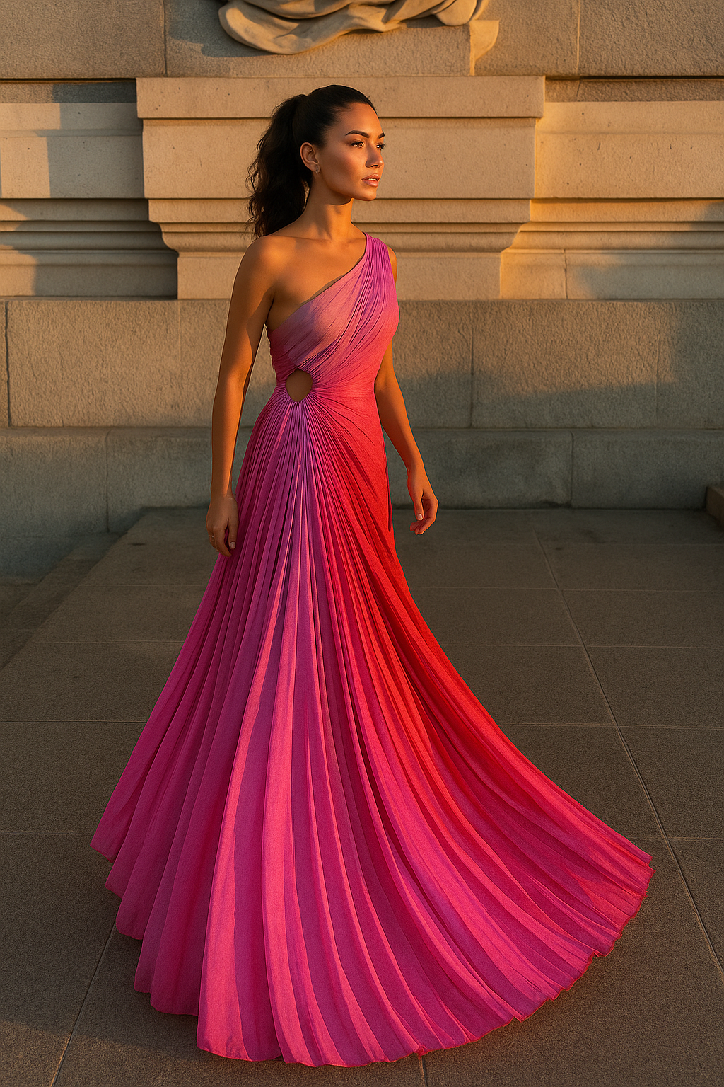 Aurora - Vestido largo asimétrico plisado