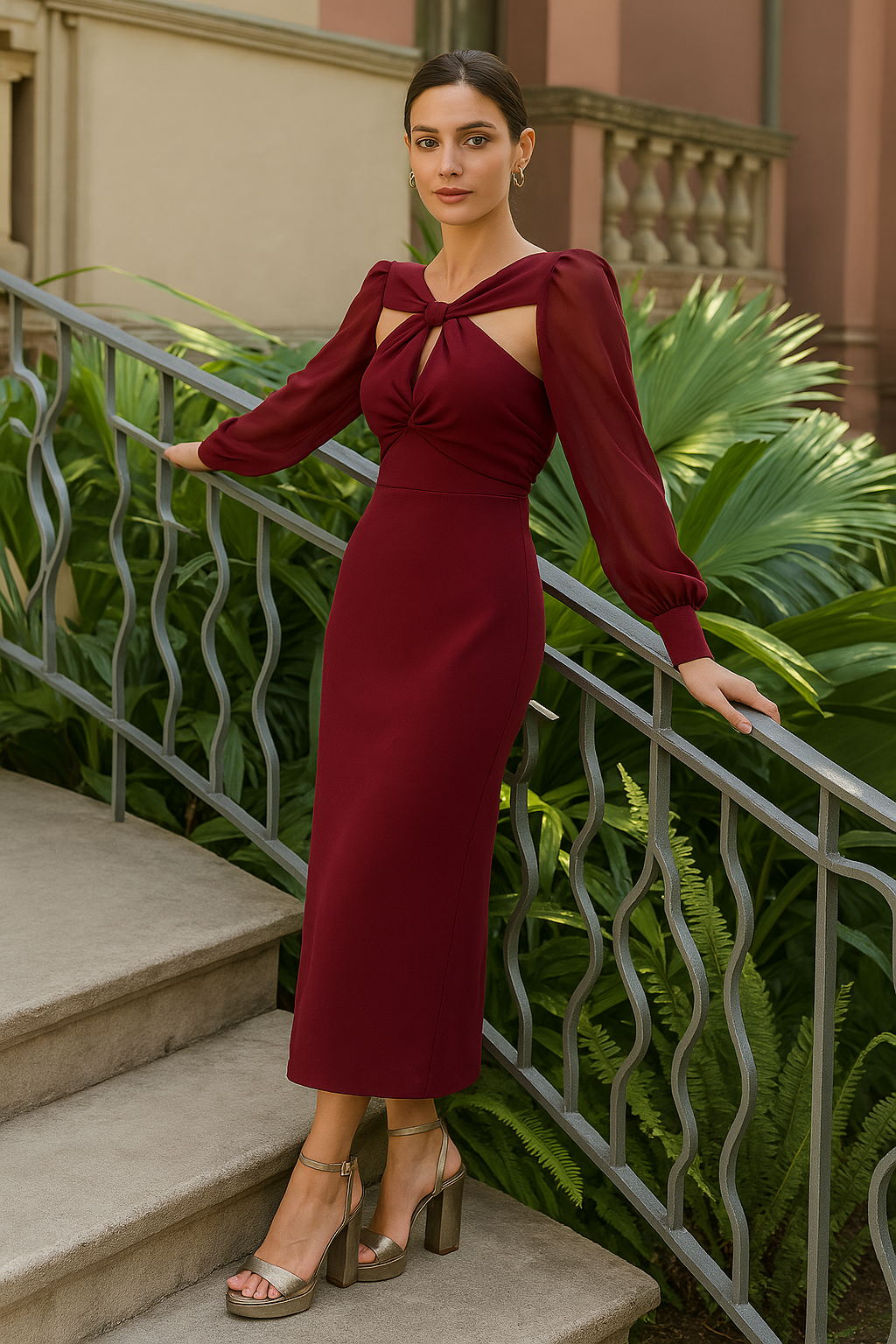 Paola | Elegante vestido midi con detalle calado